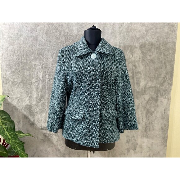 Ambition Blazer Jacket Women's size L Multi Tweed Wool Blend Large Button Front - Picture 1 of 14